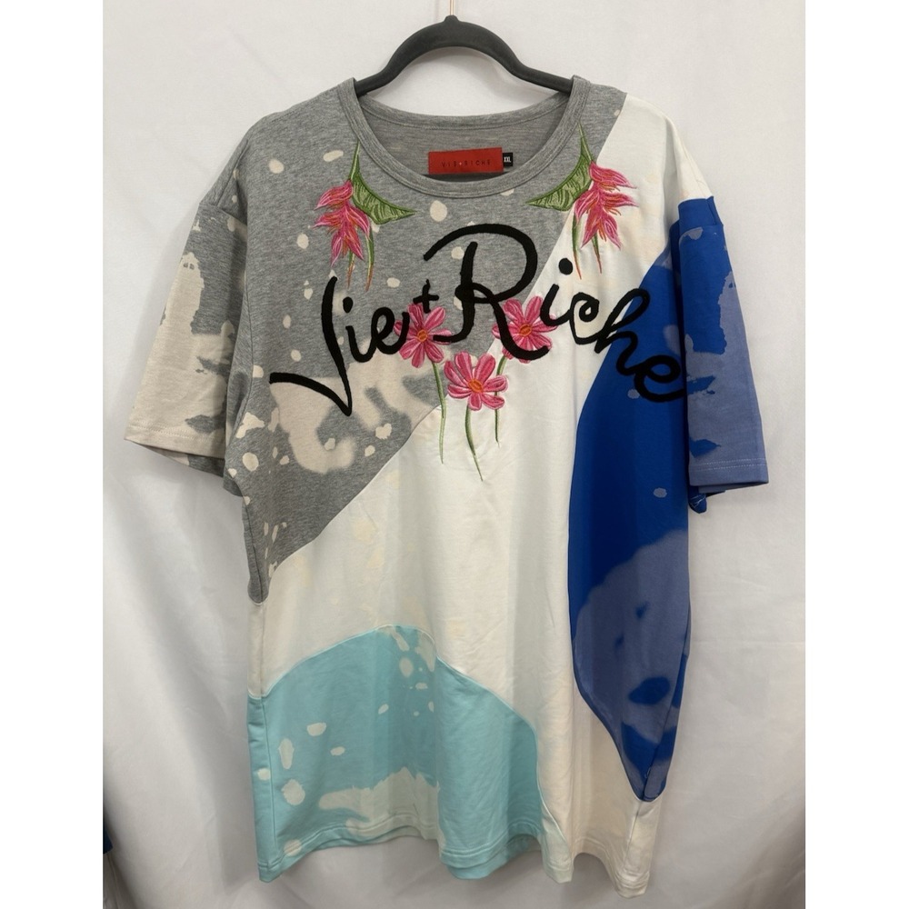 VIE+RICHE Embroidered Color block Bleached Design T-Shirt Mens 2XL Streetwear‎